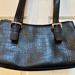 Alfani Black Shoulder Bag with Crocodile Embossing